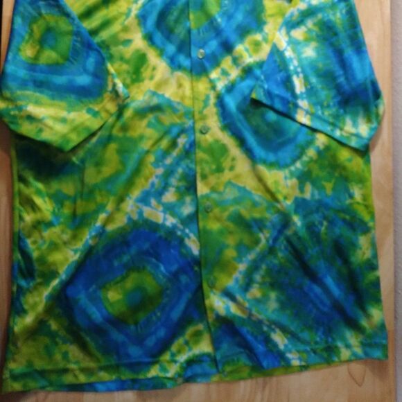 Vintage Pop Icon Trippy Psychedelic Tie Dye Polyester Disco Shirt - Picture 3 of 8